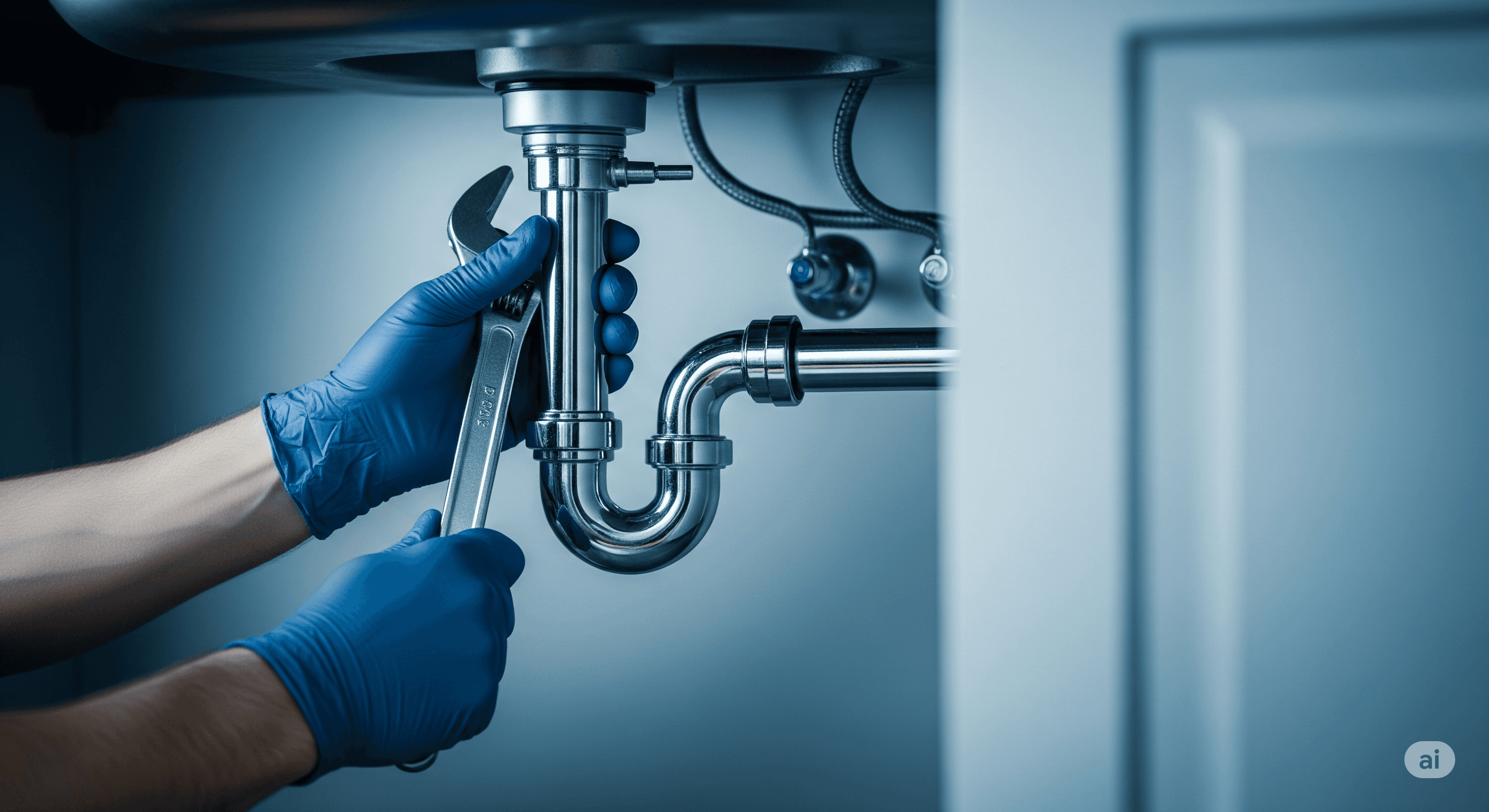 Plumber fixing sink